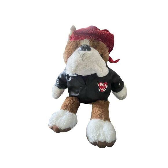 DanDee Collectors Choice Kids Tan Black Biker Bulldog W/ Leather Jacket Plush OS - Picture 4 of 12
